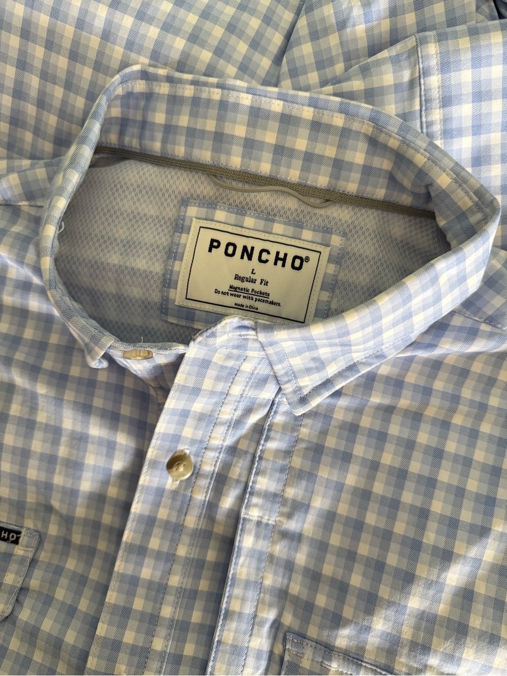 Poncho Outdoors Regular Fit Blue White Plaid Vented Button Down Shirt Size Large